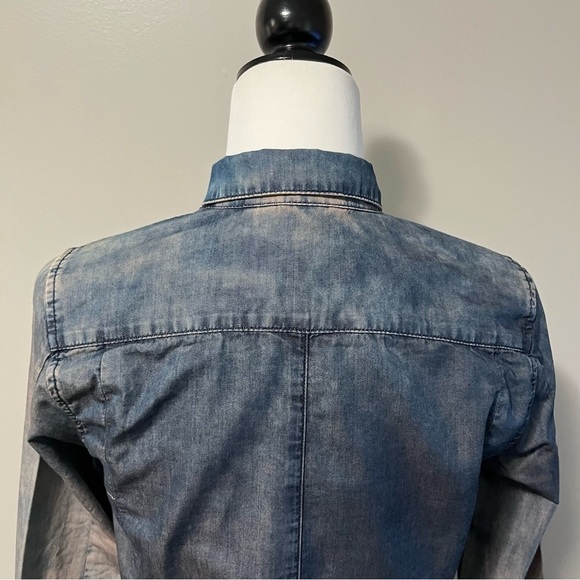 Sandwich Bleached Denim Long Sleeve Snap Front Shirt - Picture 11 of 16